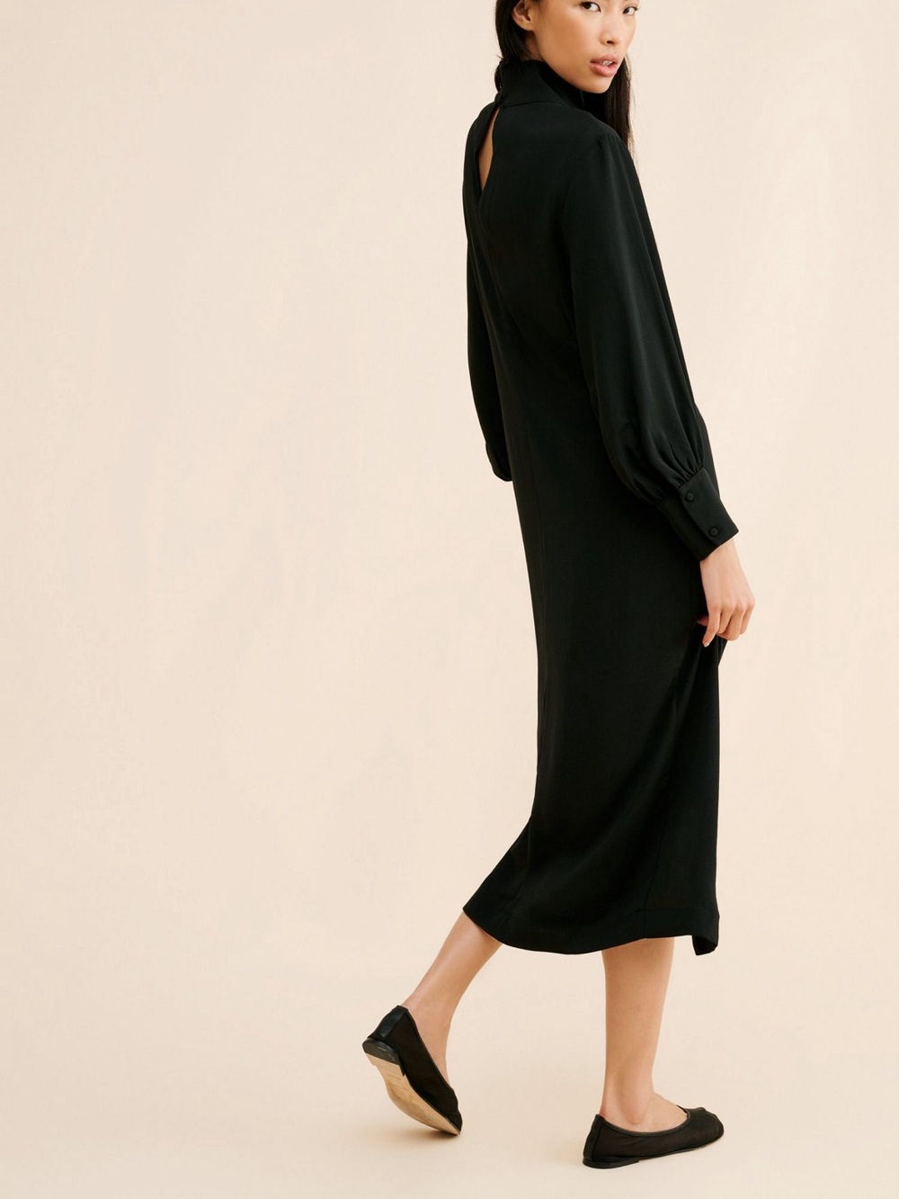 Anthropologie Black Sweater Long Sleeve Midi Dress - Elegant High Neck M